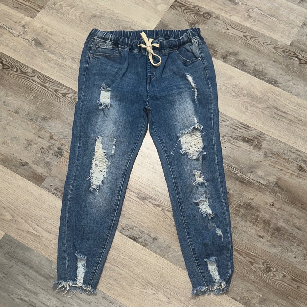American Bazi Ripped Blue Jeans with Drawstring chic soul 1xL